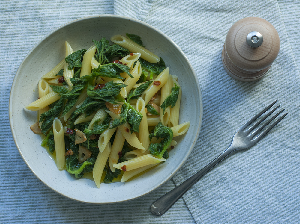 Penne with Hogweed, Garlic and Chilli