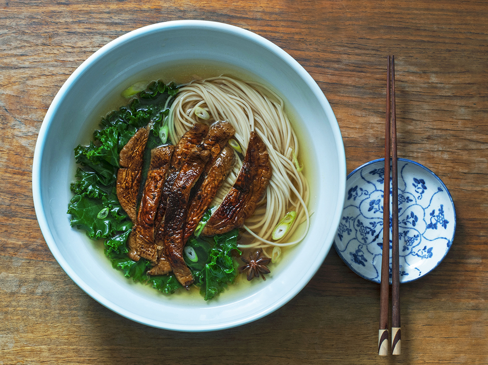 Asian-style Noodle Soup with Teriyaki Parasols